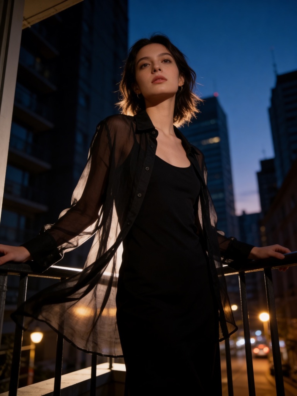George Sheer Black Button-Up Blouse